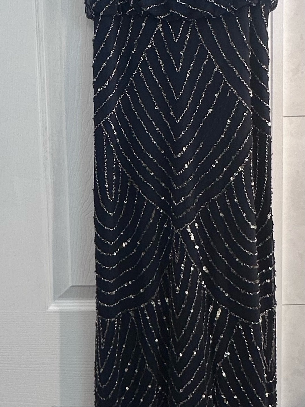 Adrianna Papell Black Sequin Chevron Maxi Dress